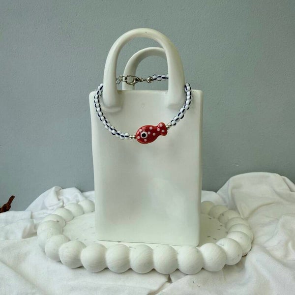 armbanden - visjes collectie ; wit / blauw gestreept rood zilver