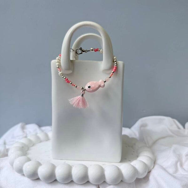 armbanden - visjes collectie ; roze wit zilver flosje