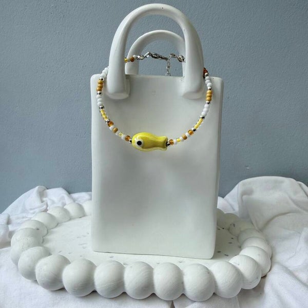 armbanden - visjes collectie ; 16cm geel visje wit zilver