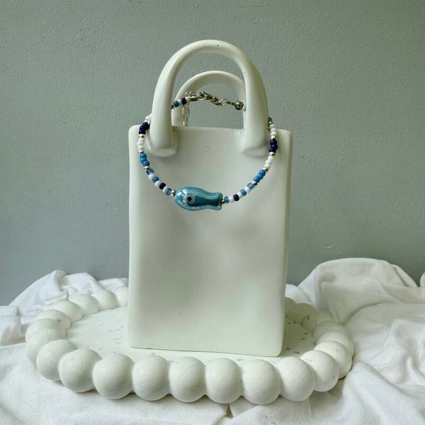 armbanden - visjes collectie ; 16cm blauw visje wit zilver