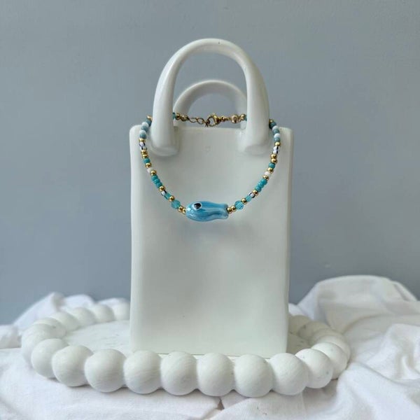 armbanden - visjes collectie ; 16cm blauw visje wit goud