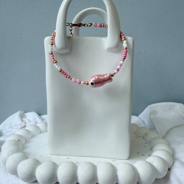 armbanden - visjes collectie ; 16cm licht roze wit goud