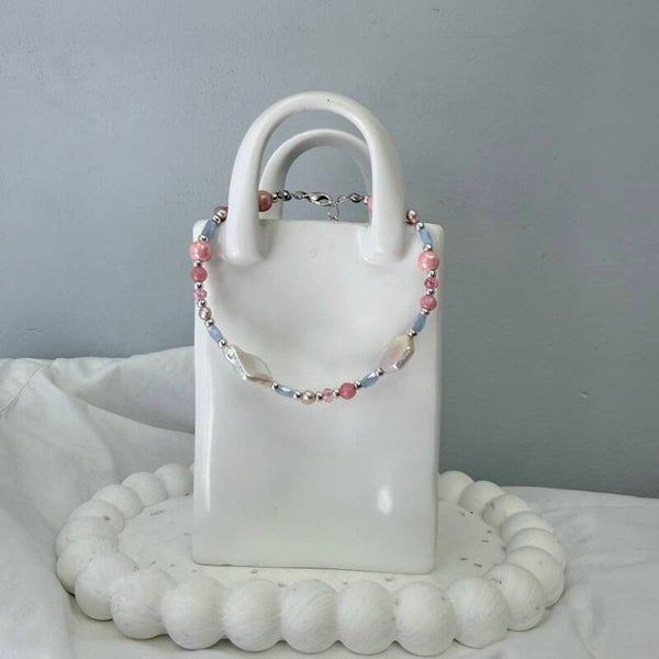 armbanden - timeless 17,5cm - roze met zoetwaterparels
