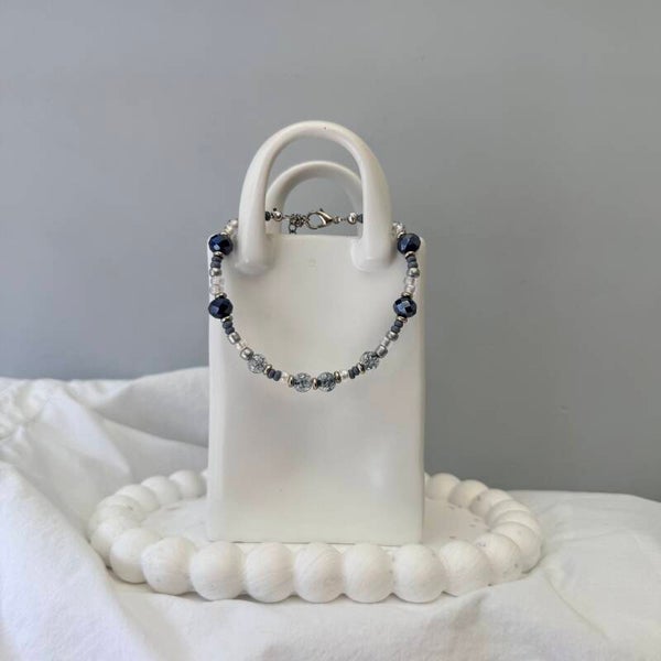 armbanden - timeless 17,5cm - donkerblauw zilver