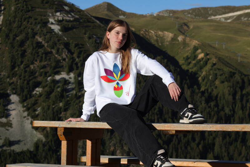 Sweat blanc unisexe motif Lotus Constance