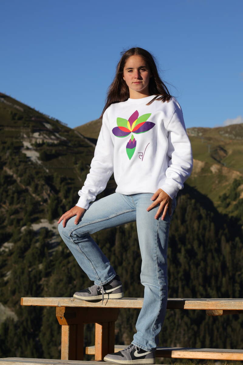 Sweat blanc unisexe motif lotus Louise