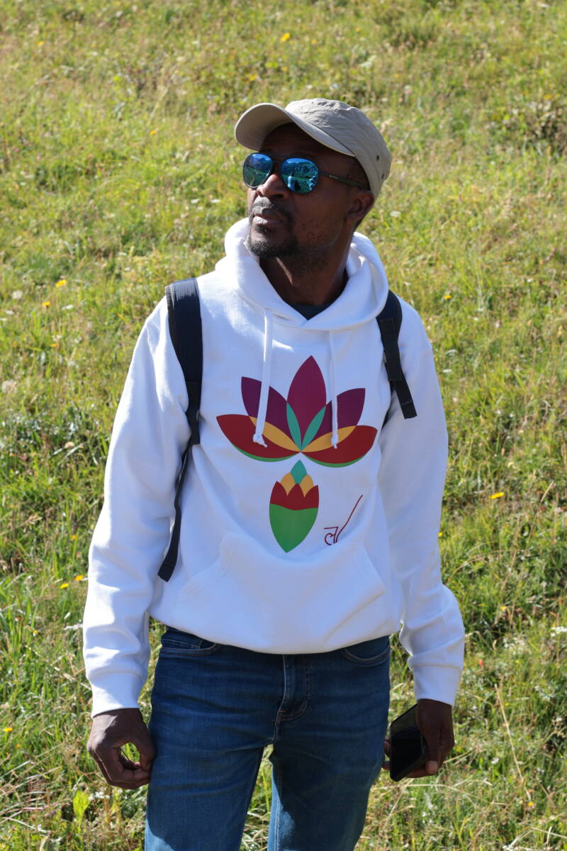 Sweat à capuche blanc unisexe motif lotus Lucky V
