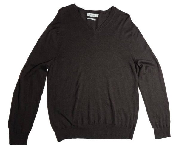 Calvin Klein heren effen donkerbruine V-hals trui - Valt als maat XL