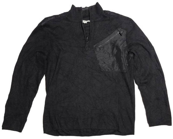 Zwarte Calvin Klein trui met opstaande kraag en een kwartrits - Valt als maat S