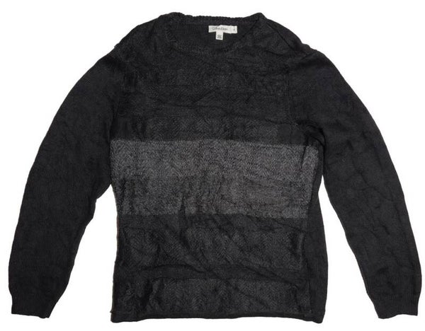 Calvin Klein - zwarte trui met horizontale strepen in verschillende grijstinten - Valt als maat L