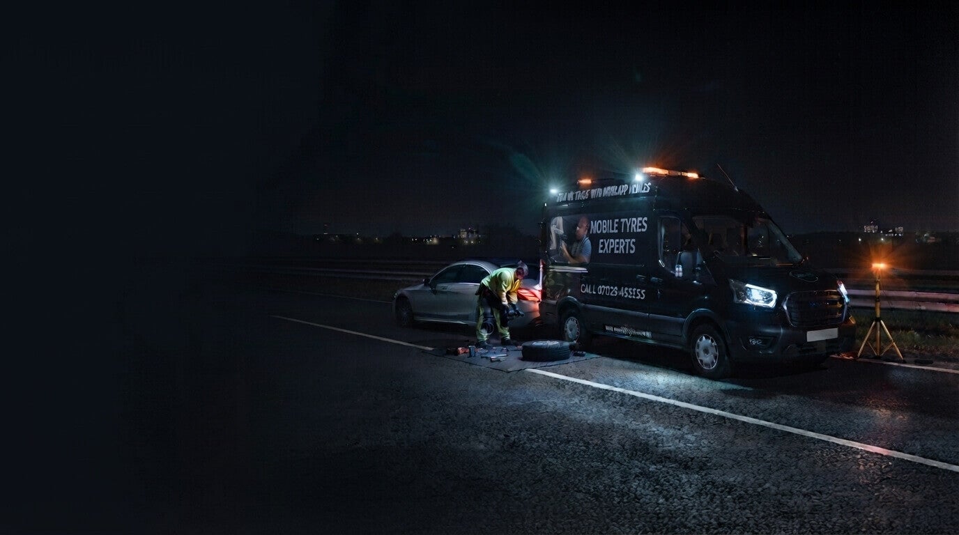 Mobile Tyre Experts emergency roadside van on motorway