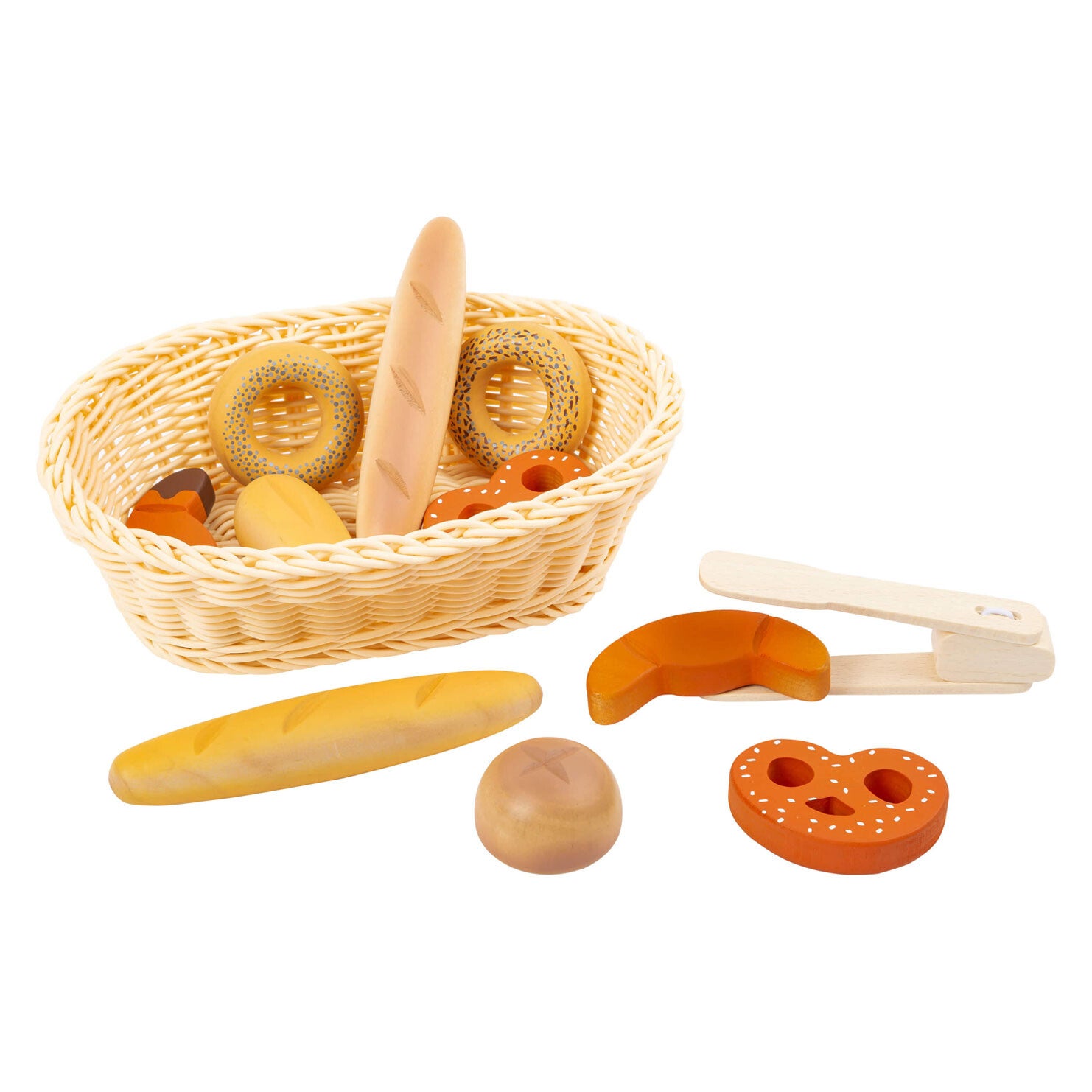 Broodmand met houten brood, 12 delig