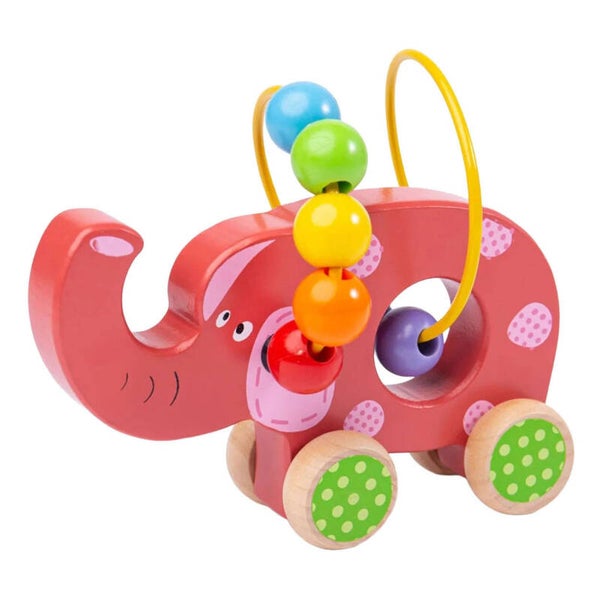 Houten Duwfiguur Olifant met Kralenspiraal
