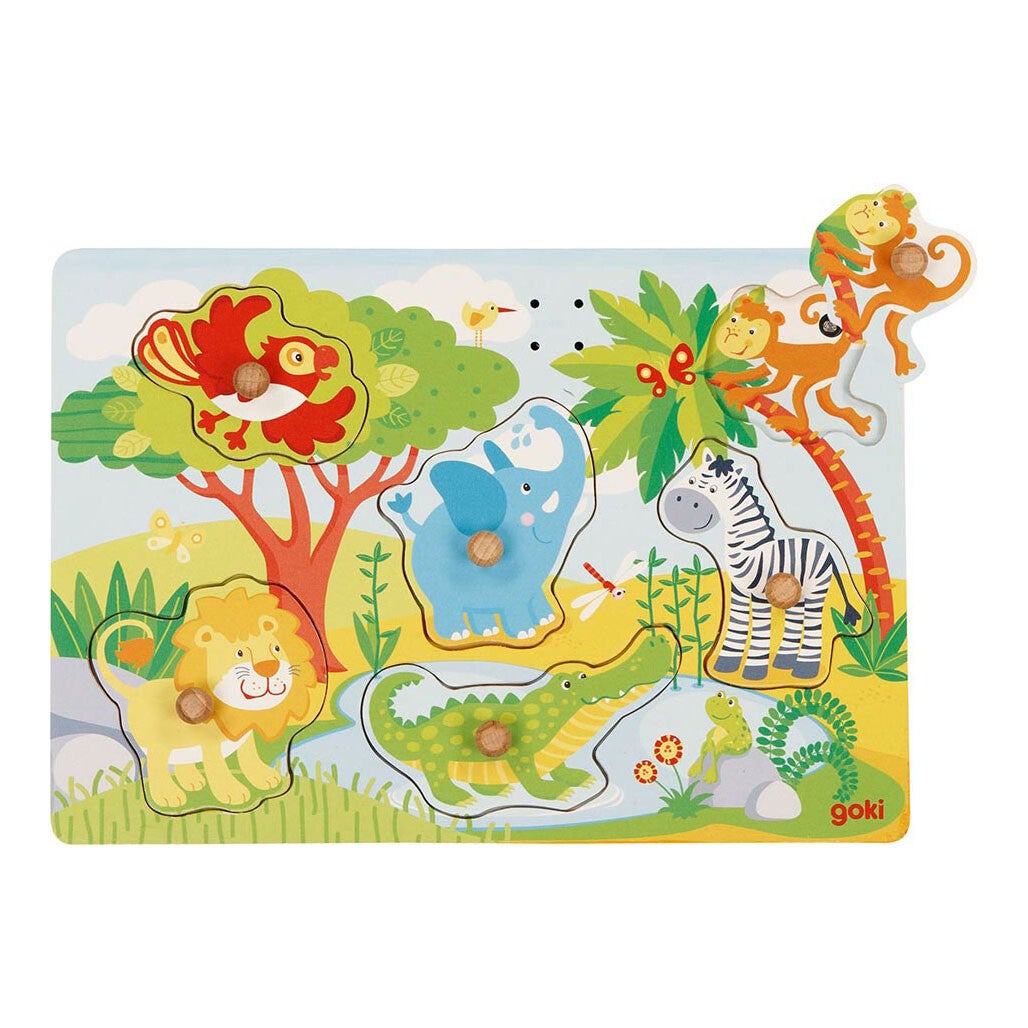 Houten Noppenpuzzel Dierentuin met Geluid 6 stuks
