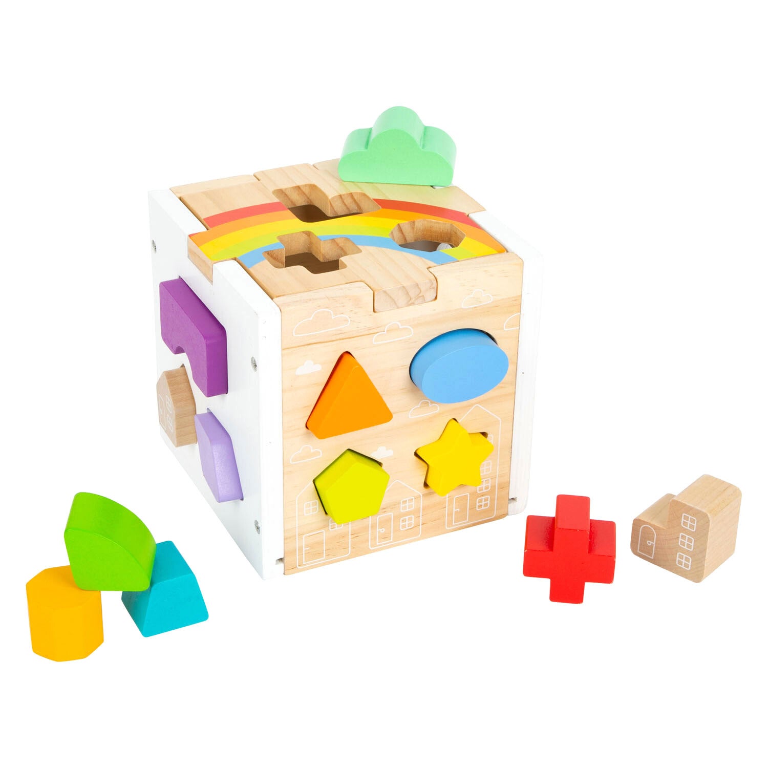 Houten Vormenstoof Kubus Regenboog