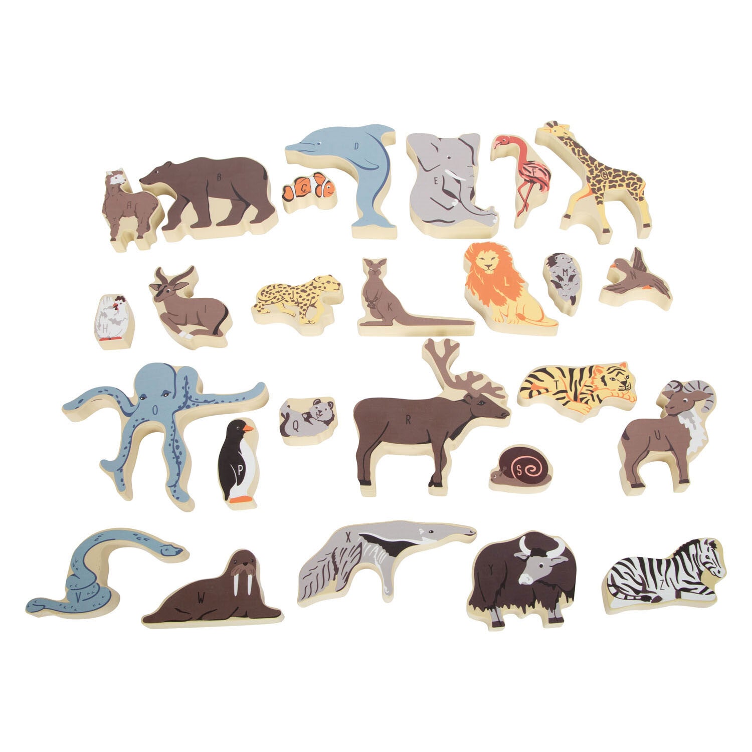 Houten Letter en Vormenpuzzel Dieren, 26 stuks