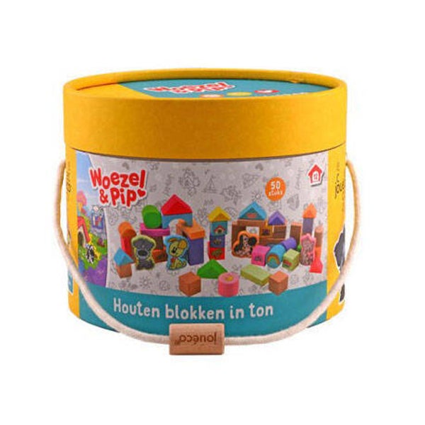 Woezel & Pip - Houten Blokken in Ton 50 stuks