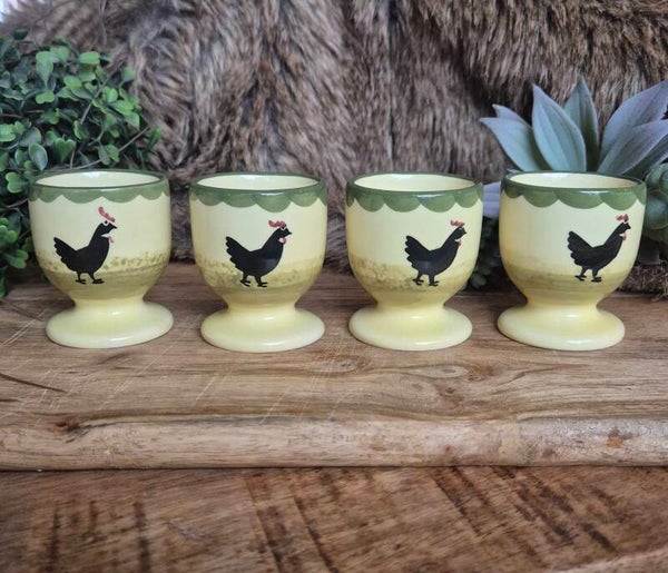 Vintage Zeller Keramik Eierdopjes 'Hahn und Henne' – Set van 4
