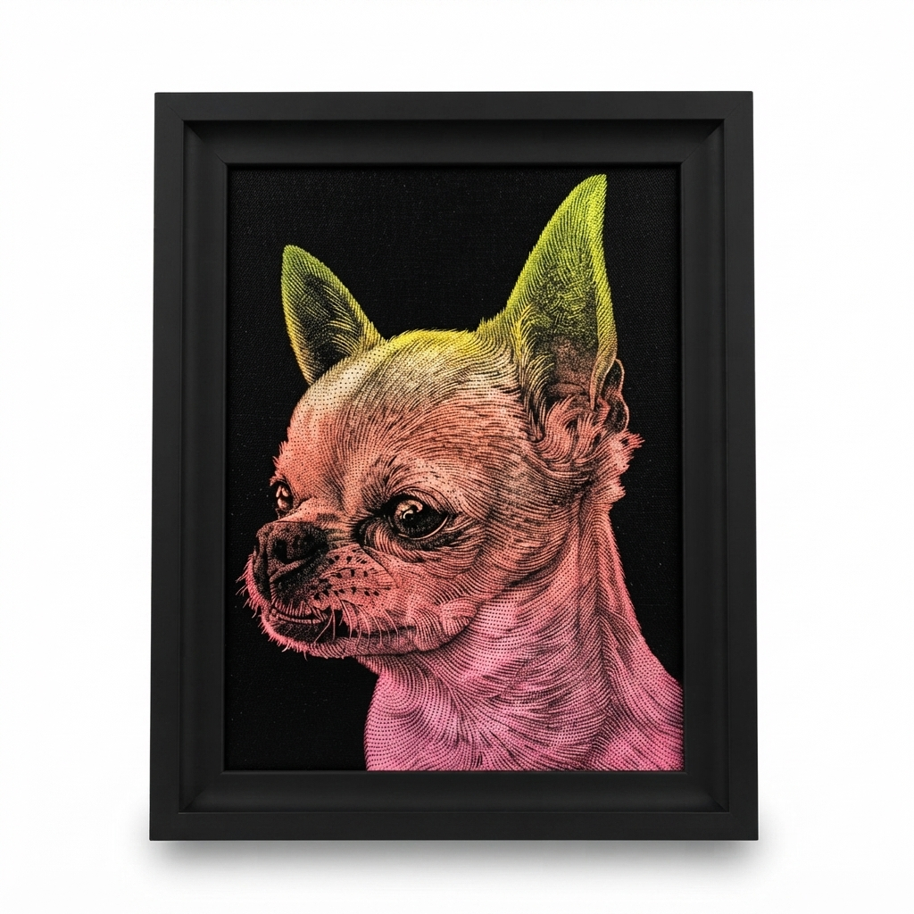 Custom Huisdier Portret – Jouw Foto in Neon of Metallic Laser Art (Op Bestelling)