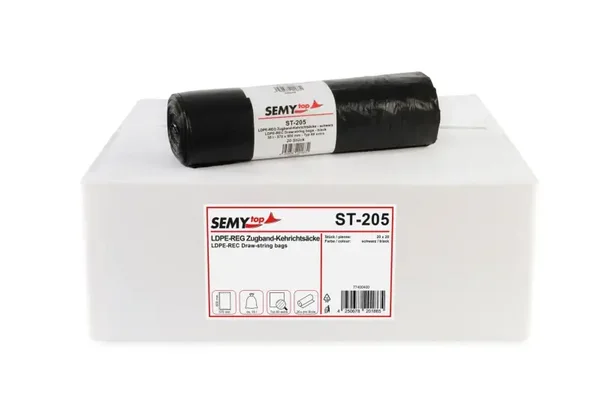 LDPE-Regenerat Zugbandsäcke, schwarz, Typ 60extra