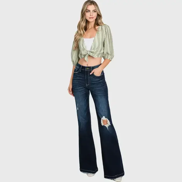 Petra Women's Distressed Super High Rise 70's Inspired