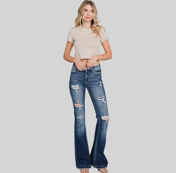 Petra Jeans with Stretch flare Mid rise Patch work