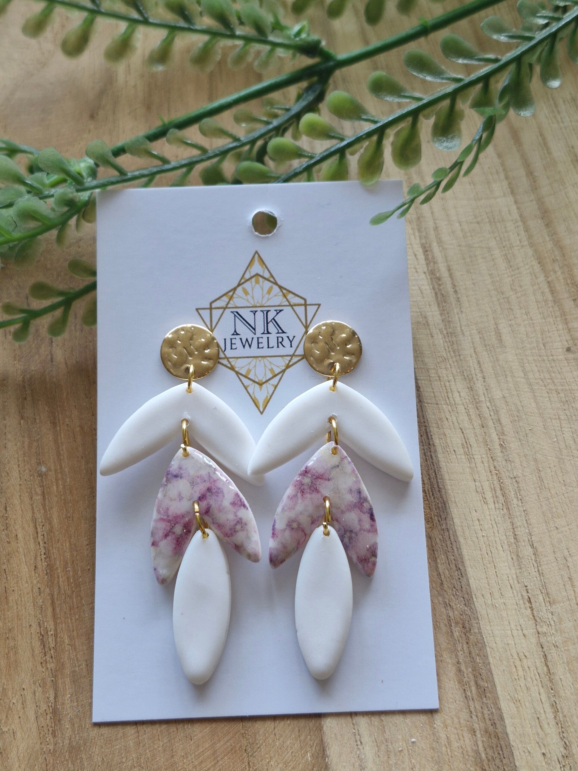 Oorbel Floral Blad Lila Goud