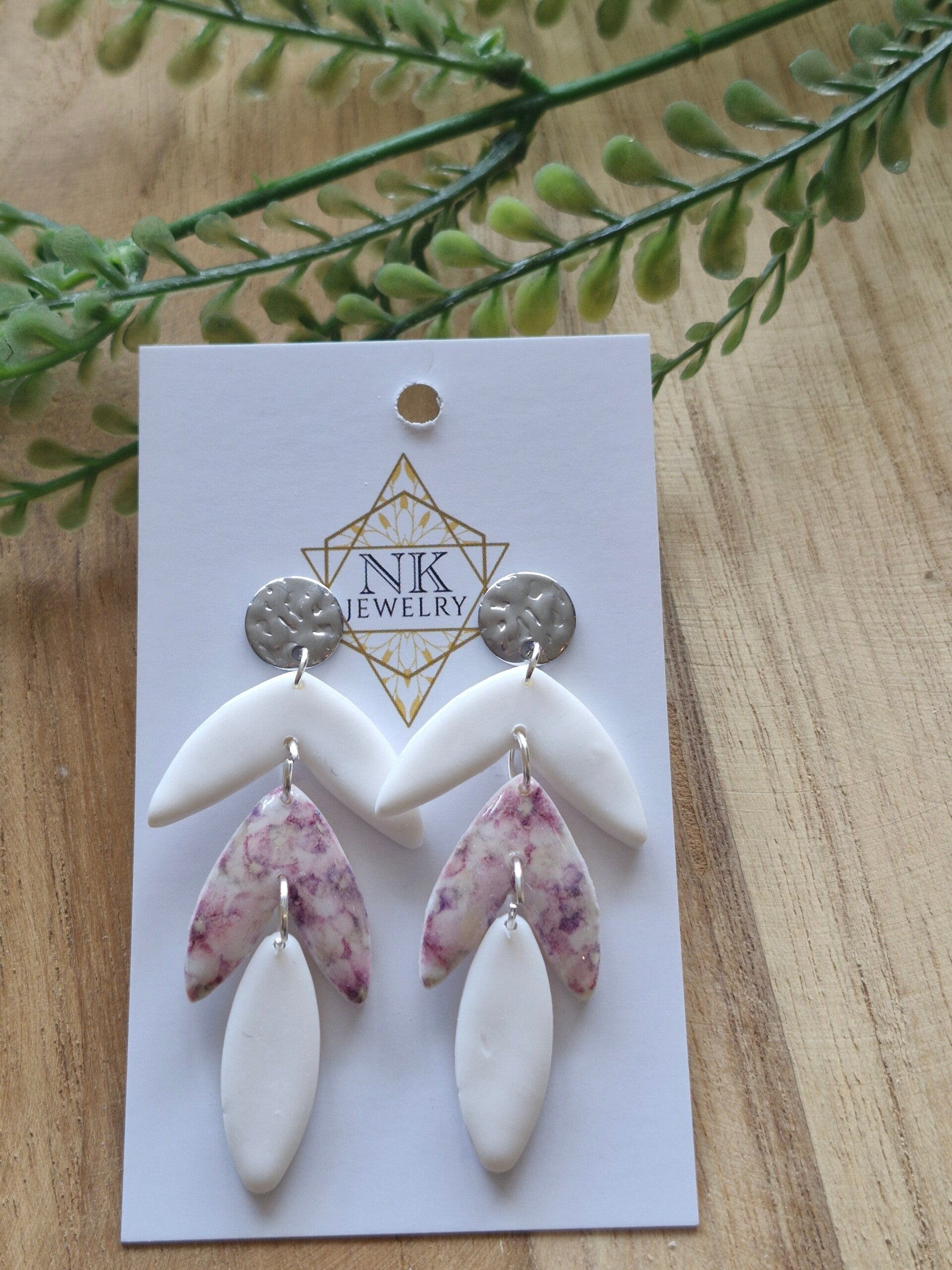 Oorbel Floral Blad Lila Zilver