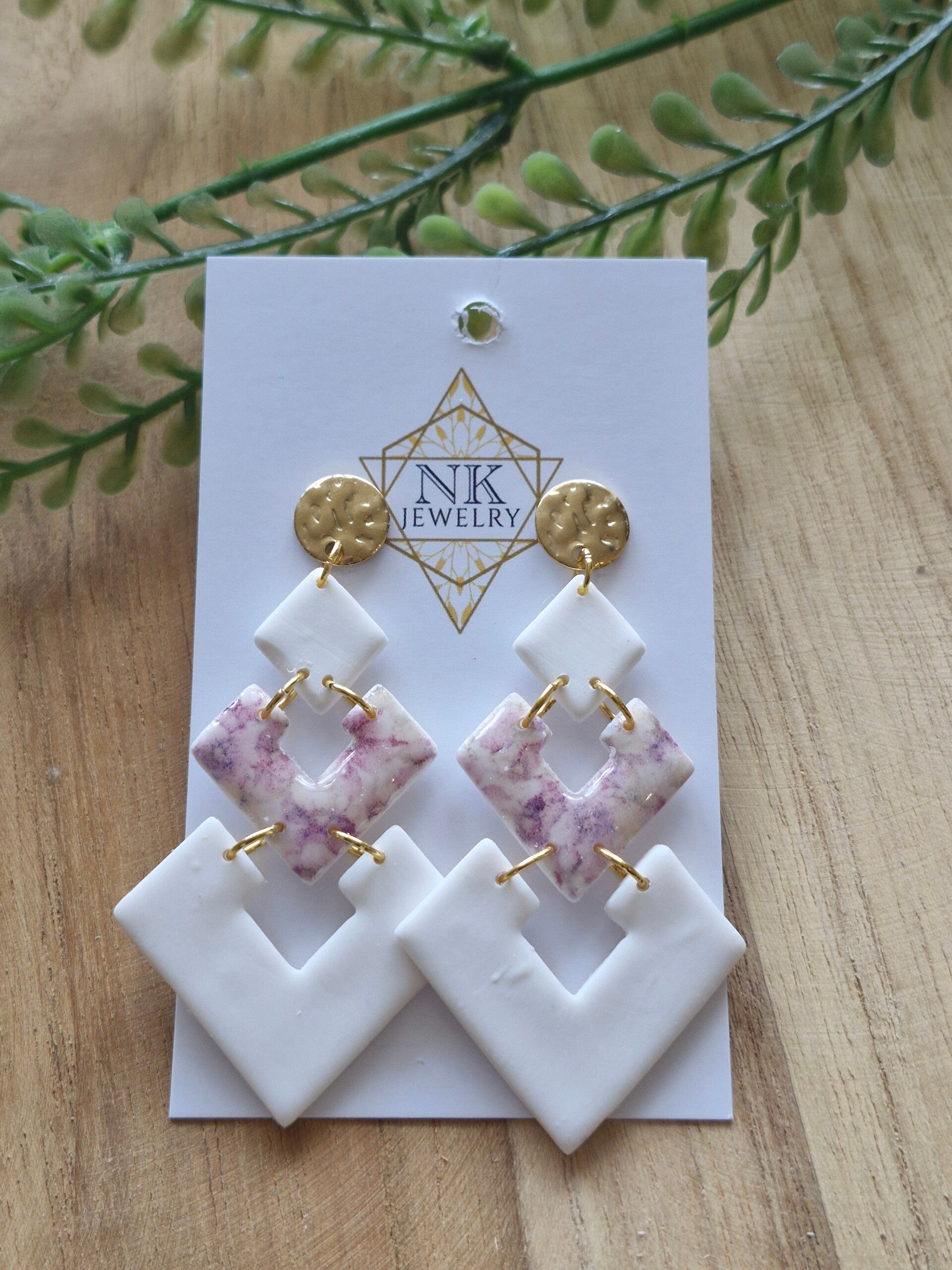 Oorbel Floral Recht Lila Goud