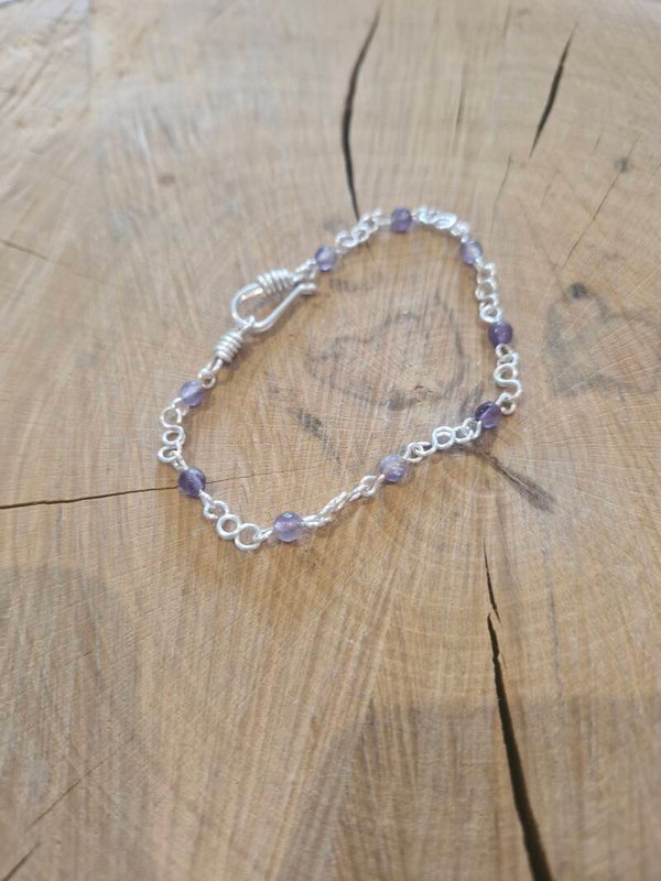 Armband Triple Loop Zilverkleurig Paars natuur kwarts