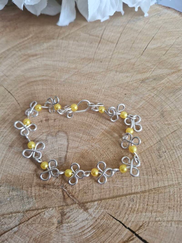 Armband Klaver Geel Zilverkleurig