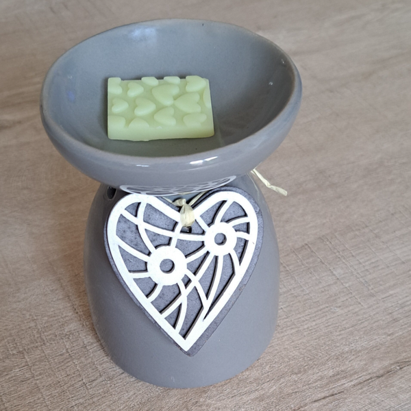 Brûle-parfum cœur en bois Gris bleu