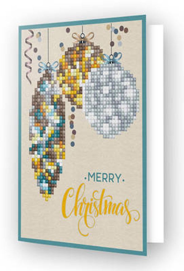 * Diamond Dotz Greeting Card Merry Christmas Baubles Antique