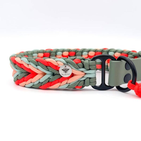 BELLATRIX Paracord Hundehalsband - Neonkorall, Salbei