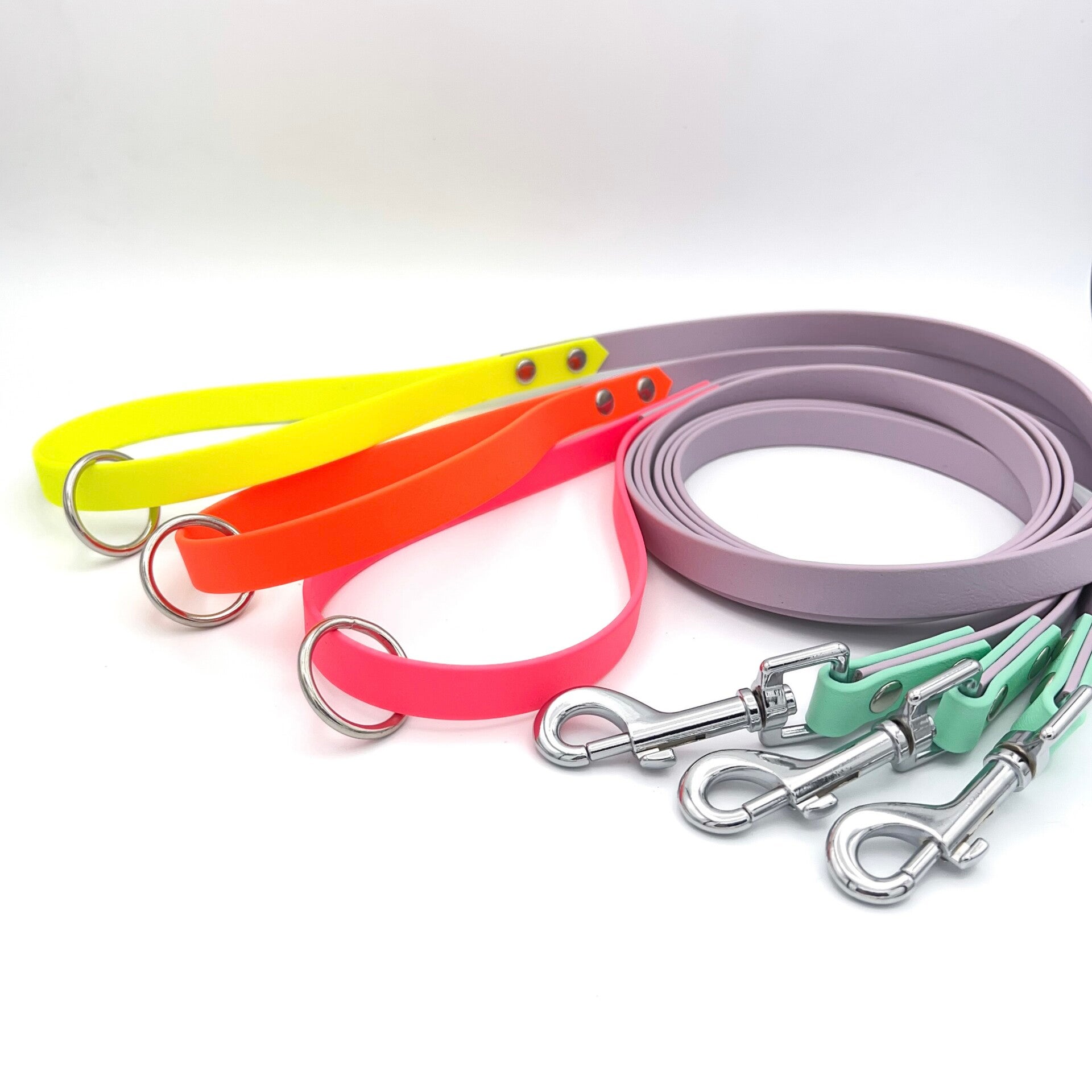 TRICOLOR Biothane-Hundeleine mit Handschlaufe, neon - pastell lila - mint