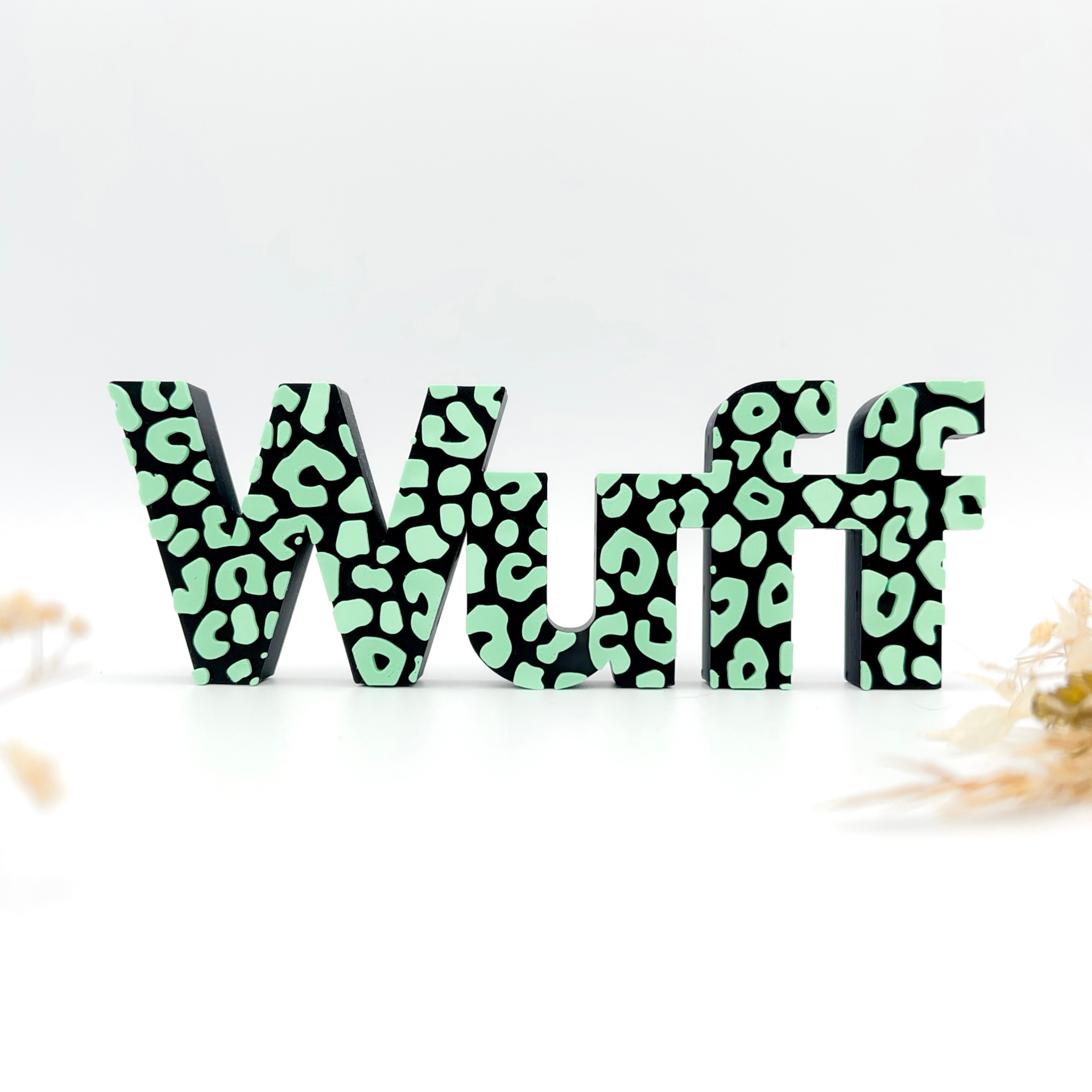 3D Druck Deko Schriftzug - Wuff Leopard