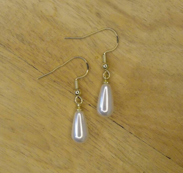 14k Gold Plated Hook Long Drop Pearl Earrings