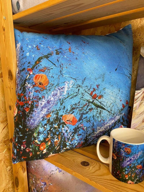 Midsummer Poppies Vegan-Suede Cushion