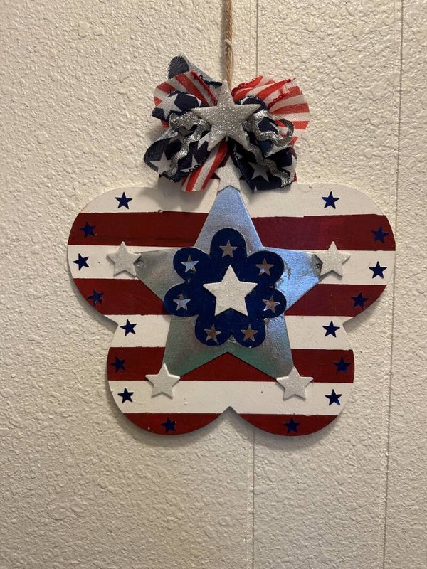Patriotic Wooden Flower Wall Hanging
