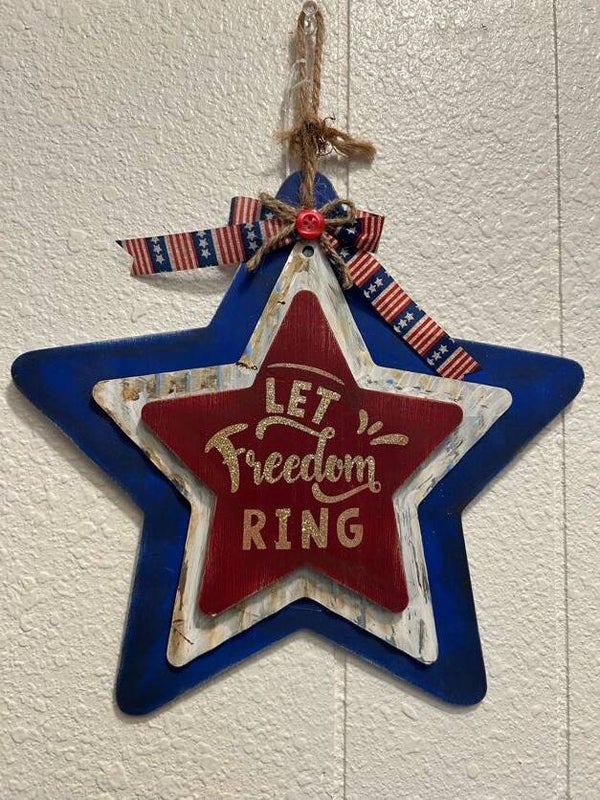 "LET Freedom RING" Patriotic Star Layered Wood Wall Decor