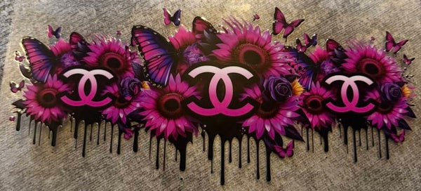 Purple Chanel with flowers and butterflies