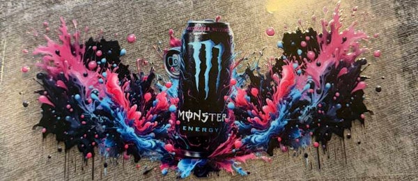Black and pink monster cans with splash