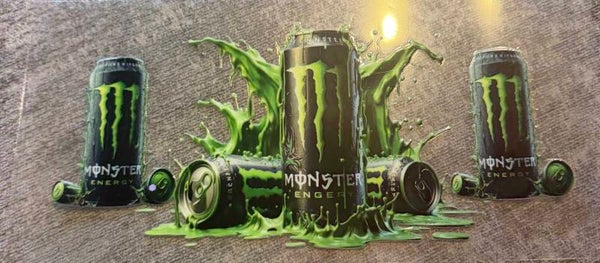 Large green monster cans with splash