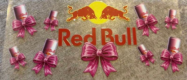 Redbull with pink bows and cans