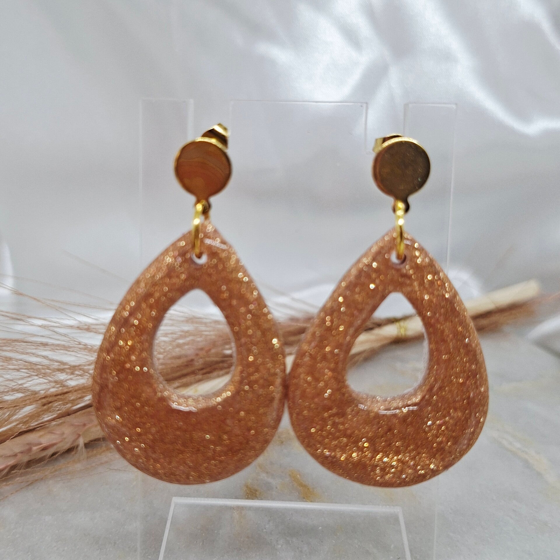 Roze gouden glitter oorbellen