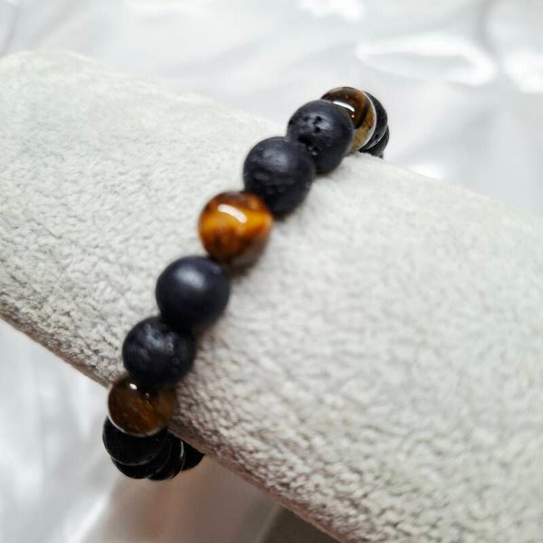 Lavasteen en tijgeroog armband 8mm