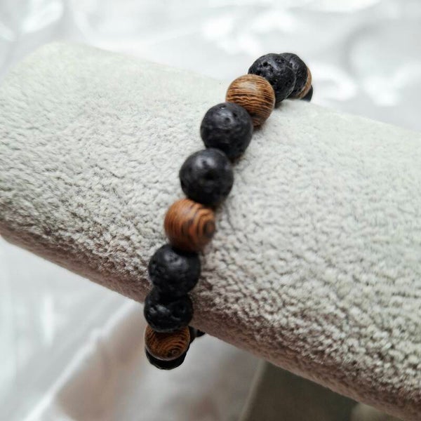 Lavasteen en hout armband 8mm