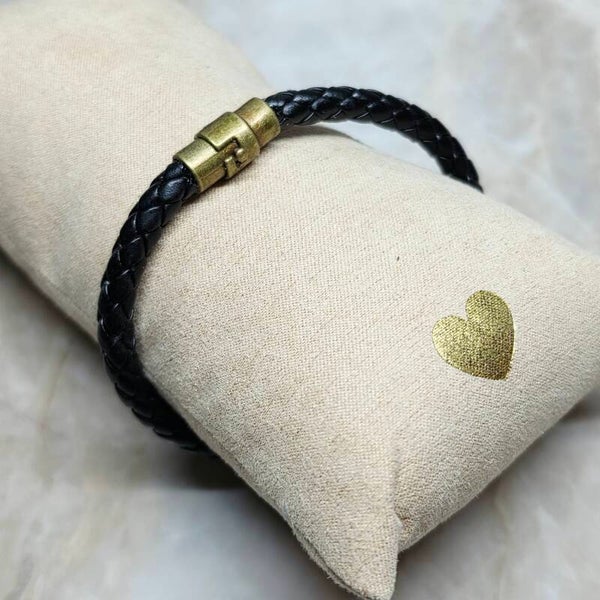 Gevlochten leren armband