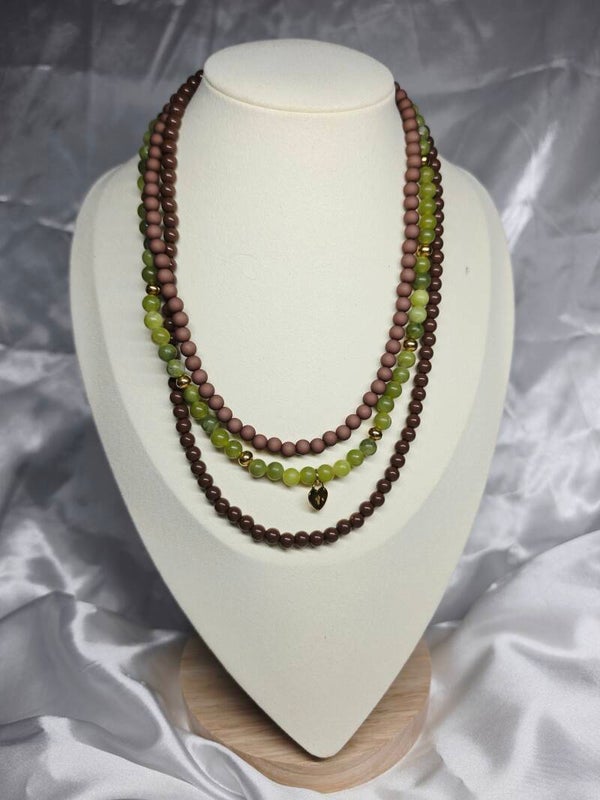 Olive Forest 3-laagse kralenketting
