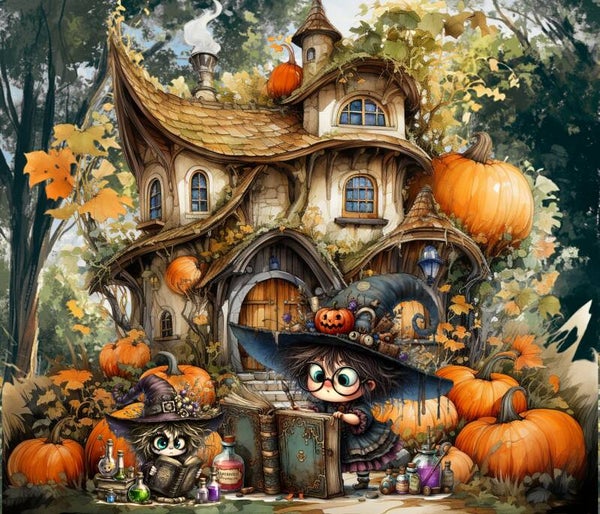 GRAND NAPPERON MAGNIFIQUE : HALLOWEEN ETUDE POUR LES PETITES SORCIERES